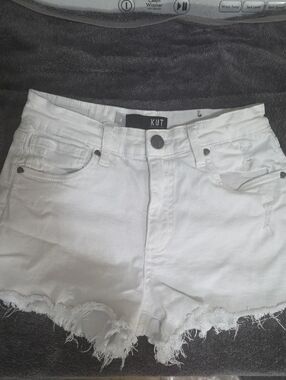 Kut from the Kloth White Distressed Frayed Hem Denim Shorts